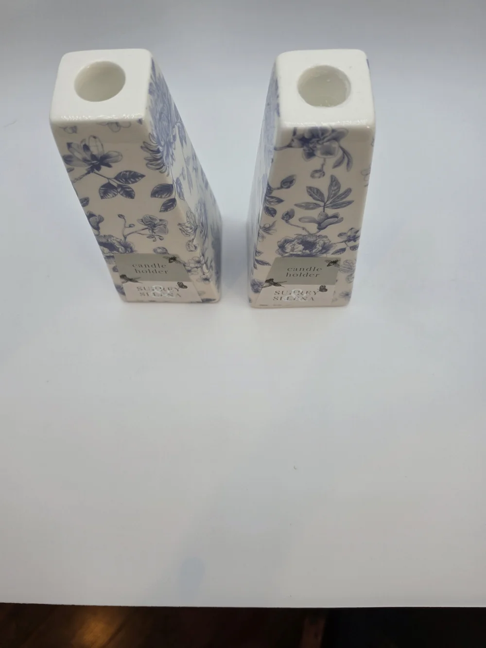 Blue Floral Ceramic Candle Holder - Set of 2